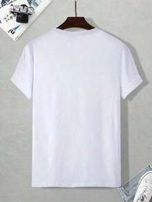 Palm Tree Pattern Printed Round Neck Short Sleeves, Four Seasons Breathable Cotton T-Shirt, Soft White Casual Top, Suitable For Outdoor Sports And Vacation Comfortable Men's Clothing, 220g - 白色 - 查看 2