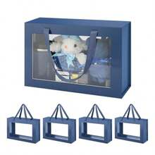 PETSLOVE Large Dark Blue Clear Gift Boxes For Fathers Day 35.56x24.13x11.43 CM Gift Boxes With Window By Handle Groomsman Proposal Box Collapsible Magnetic Closure Glossy