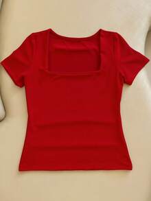 Kit Of 3 Basic Suplex Blouses, Square Neckline, Short Sleeve, Lined - Red/White/Black - View 3