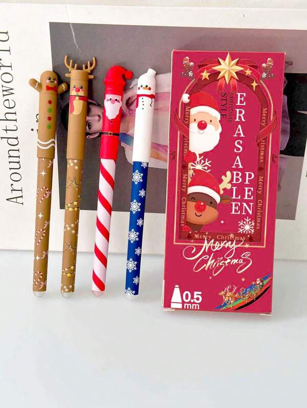 12 pezzi Set regalo di Natale di penne gel cancellabili, include 8 ricariche, penne a sfera cancellabili da 0,5 mm con disegni di Babbo Natale, renne, pupazzo di neve, adatte come gadget per feste di Natale, regali di Natale per studenti