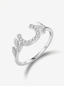 1 Peça Anel em Forma de U de Prata Esterlina S925 Minimalista com Diamantes Incrustados, Adequado para Mulheres, Presente de Jóia Requintado - Ferradura de diamante completo em forma de U - Visão 5