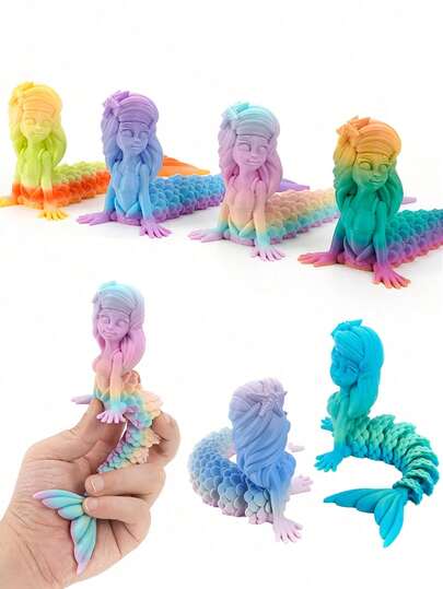 1pc 3D Printed Mermaid Ocean Myth Character Model, Beautiful Mermaid With Movable Joints, Creative Toy Model, Suitable For Home And Office Decoration, Ideal Gift For Ladies, Birthday Gift, Christmas Gift