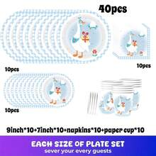 Bộ đồ dùng tiệc dùng một lần hình ngỗng và thiên nga màu xanh dương hoạt hình, 80/10 món, gồm đĩa, cốc, khăn trải bàn 7/9 inch và banner, phục vụ 10-80 người cho sinh nhật, dã ngoại, cắm trại, tiệc cưới. - Nhiều màu - Xem 15