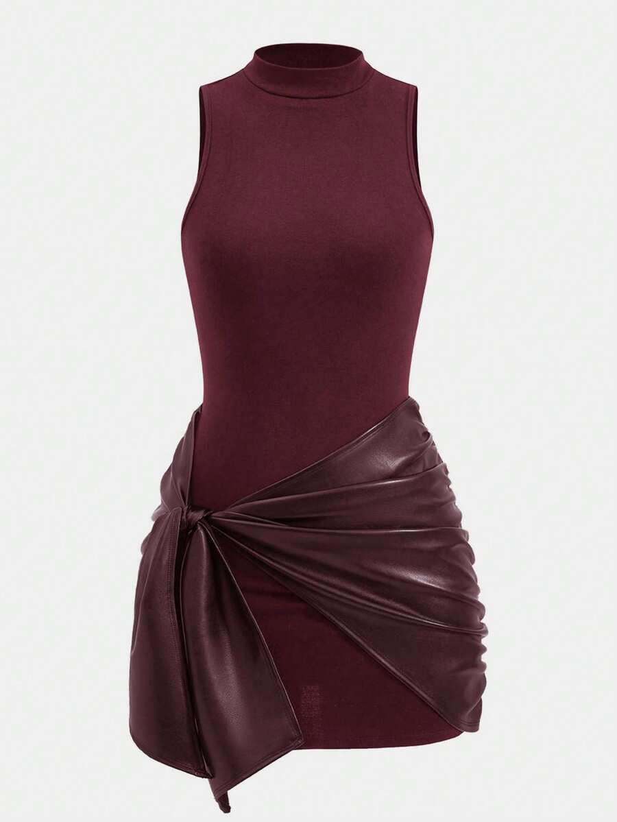 Elegant Wrap Front Tie Sleeveless Mini Dress