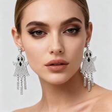 1 Pair Silver Geometric Crystal Ear Clips, Fashionable Street Style Sexy Party Earrings, Suitable For Party Wear - Ghost Gold - View 5