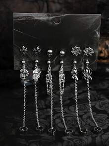 12 cercei gotici cu craniu, liliac, cruce metalică creativă, cercei cu pandantiv cu aripă de păianjen, potriviți pentru ținute de Halloween, cadou pentru prieteni