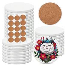 25 Pack Ceramic Coasters 4 Inch Round Sublimation Blanks Coasters White Glossy Glazed Ceramic Tiles With 25 Cork Backing Pads For Sublimation Ink Painting Thermal Transfer Art Projects