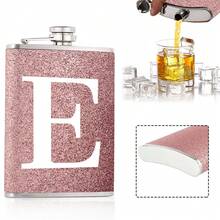 8盎司口袋酒壶，便携式酒精瓶，适合派对和聚会，螺旋盖防漏设计，适用于烈酒/威士忌/葡萄酒，户外饮料配件，节日礼物，送给妻子/女友的礼物，可定制26个字母的首字母图案