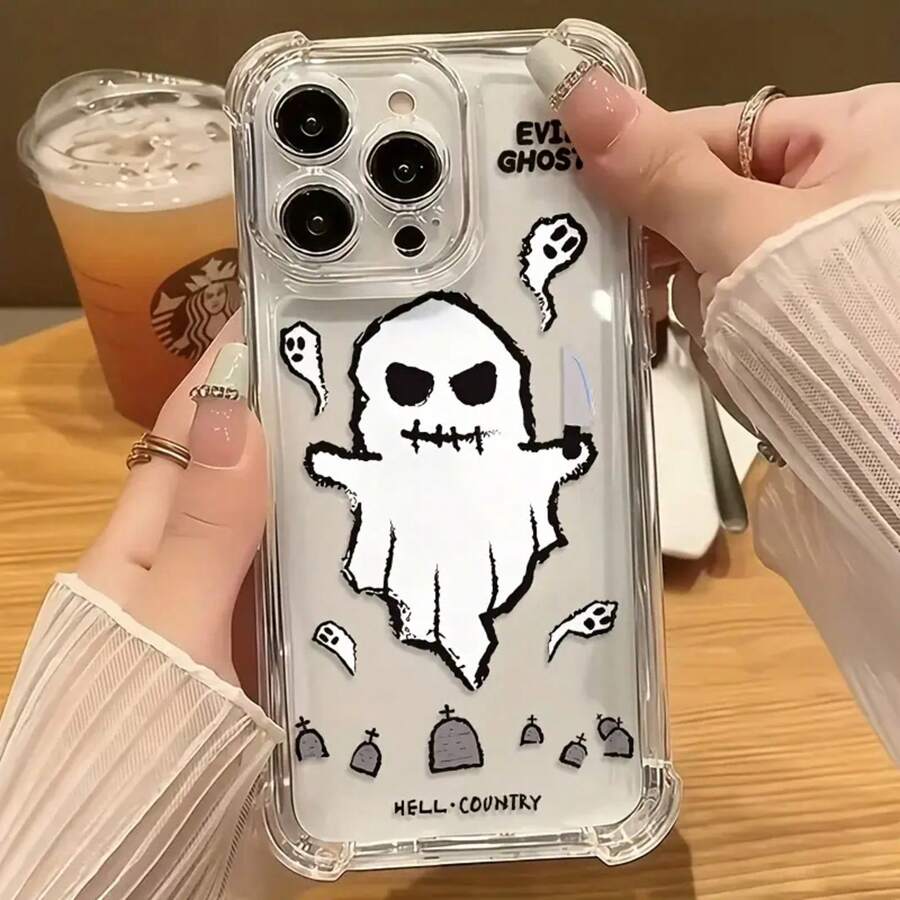 Teléfono Y Fantasma Pintado - Impreso Transparente Cuatro - Esquinas - Cojín Anti - Caída Teléfono Móvil. Es adecuado como protector 16 Pro, 15 Pro, 14 Plus, 13 Pro, 12 Pro, 11, XS - transparente - Ver 1