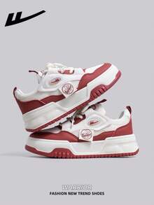 1 Pair WARRIOR Women's Thick Sole Lace-Up Soft Bottom Casual Shoes, Low-Top Outdoor Flat Shoes, Round Toe Low Heel Solid Color Elegant Soft Bottom Hiking Shoes Suitable For Students Taking Graduation Photos, Low-Top Leather Face Sports Skateboard Shoes