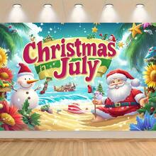 1 قطعة خلفية لحفلة عيد الميلاد الاستوائية في يوليو - قماش لحفلات العطلات الخارجية والداخلية مع رجل الثلج والسانتا كلوز الهاواي، مناسبة لحفلات التقاعد والحانات والحفلات والاحتفالات بالعام الجديد ومهرجان الربيع، متوفرة بأحجام متعددة للاختيار - متعدد الألوان - مشاهدة 3