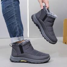 1 Pair Men's Sporty Waterproof & Cold-Resistant Snow Boots With Letter Pattern, Low-Top Molded Sole Outdoor Boots - Grey - View 4