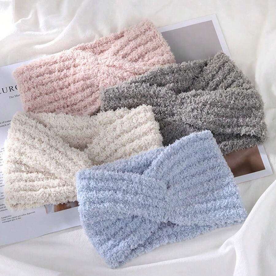 1pc Super Soft Solid Color Plush Criss-Cross Headband For Women, Daily Makeup Washing Hairstyle Accessory, Outdoor Sports Warm Non-Sweating, Double-Sided Cloud-Like Fabric Design, Casual Fresh Sweet Style Hair Accessories Winter Scarf Warm Hair Bands Women Bandanas