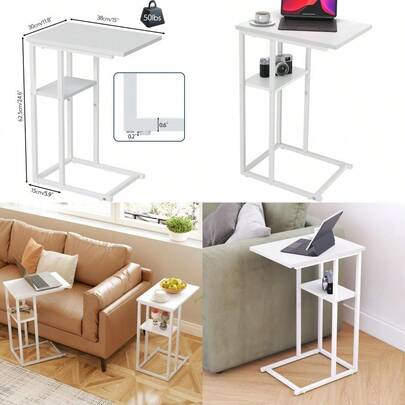 C Shaped End Table Side Table For Couch And Bed Small Side Table For Small Spaces Living Room Bedroom White Snack Table