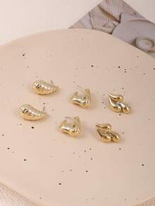 1/3/9 Pairs Elegant Geometric Water Drop C-Shaped Threaded Gold Tone Earrings Set, Suitable For Dates, Parties, Holidays, And Daily Wear