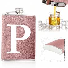 8盎司口袋酒壶，便携式酒精瓶，适合派对和聚会，螺旋盖防漏设计，适用于烈酒/威士忌/葡萄酒，户外饮料配件，节日礼物，送给妻子/女友的礼物，可定制26个字母的首字母图案