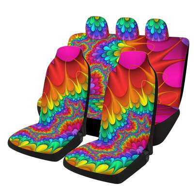 5 قطع طقم أغطية مقاعد السيارة مطبوعة بطريقة الصباغة بالربط، للمقاعد الأمامية والخلفية، طقم كامل للتركيب، هدية عيد الهالوين