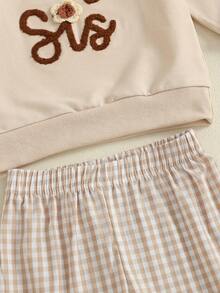 Sister Matching Outfits Long Sleeve Sweatshirt + Plaid Flare Pants Set Toddler Clothes - White - View 6