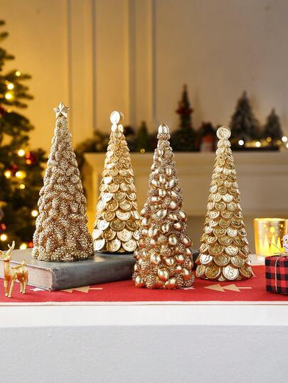 1pc Creative Christmas Tree, Acorn, Pine Cone, Dollar, Bitcoin Shaped Resin Decor, Realistic Christmas Tree Figurine For Table, Display, Indoor Christmas Decoration, Gift