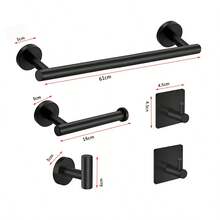 5-Piece Stainless Steel Bathroom Hardware Set: Creative Toilet Paper Holder + Single Bar Towel Rack + Hook Combination, Highly Attractive + Strong Storage, Renew Your Bathroom Space - Black - View 4