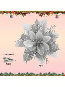 Set de 10 piezas de cabezas de flores artificiales para decorar árbol de Navidad, corona, decoraciones para Navidad, boda, fiesta y vacaciones (Rojo y Dorado) - 10 cabezas de flores rojas. - Ver 10