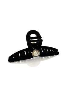 1个女士黑色植绒仿珍珠十字大号发爪夹，优雅甜美简约校园风，适合派对、舞蹈、日常佩戴，发饰，发夹，发卡，发饰夹，发饰夹，发饰夹，学习用品，大学秋冬季发夹，适合度假装扮，女士夏季海滩发夹 - 黑色 - 查看 2