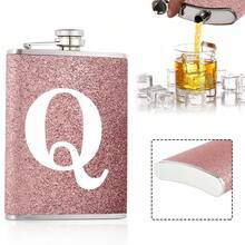 8盎司口袋酒壶，便携式酒精瓶，适合派对和聚会，螺旋盖防漏设计，适用于烈酒/威士忌/葡萄酒，户外饮料配件，节日礼物，送给妻子/女友的礼物，可定制26个字母的首字母图案