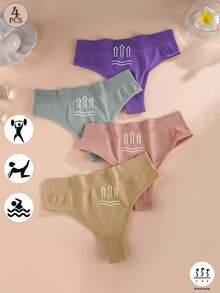 Aofeiqike 女士无缝丁字裤4件套纯色中腰性感T背欧美风丁字裤亲肤舒适不卷边不夹皮肤 - 彩色 - 查看 9