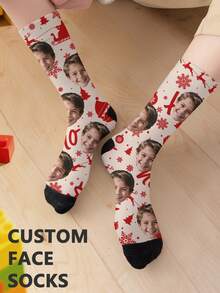 1 par de meias infantis personalizadas com rosto, coloque qualquer rosto nas meias, menino e menina, meias personalizadas com fotos, pares interessantes de fotos personalizadas com meias médias a longas, adequadas para o Dia dos Namorados, aniversários, presentes