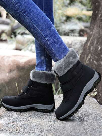 Women's Thermal-Lined Warm Snow Boots For Outdoor, Plush Lining Easy On/Off High-Top Unisex Hiking Boots, Anti-Slip Durable Suitable For Commuting, Skiing, New Year Celebration