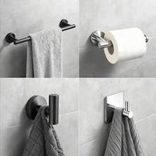 5-Piece Stainless Steel Bathroom Hardware Set: Creative Toilet Paper Holder + Single Bar Towel Rack + Hook Combination, Highly Attractive + Strong Storage, Renew Your Bathroom Space - Black - View 8