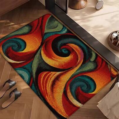 1pc Spiral Abstract Pattern Printed Linen Kitchen Rug, Carpet, Mat, Bathroom Mat, Doormat, 3D Printed Rectangle, Suitable For Living Room, Bedroom, Hallway, Bathroom, Laundry Room - Polyester Carpet, Indoor Outdoor Home Decor