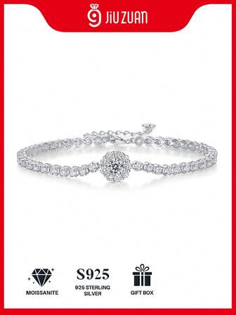 925 Sterling Silver Moissanite Tennis Bracelet, Hypoallergenic, Hip-Hop Style, Luxury, Versatile, Suitable For Valentine's Day, Mother's Day, Wedding, Anniversary, Birthday, Formal Occasions And Daily Wear