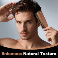 Wave Brush With Natural Boar Bristles Black Walnut Wood Handle Daily Styling Essential Smooth Waves Shiny, Frizz - Hair Man - màu đen - Xem 6