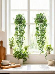 1 件人造曼陀罗绿植，耐用人造塑料绿植藤蔓，悬挂人造绿植藤蔓，室内/室外房间、庭院、办公桌装饰、家居装饰、婚礼/生日装饰、浴室/客厅/阳台/窗台/庭院装饰 - 不含容器