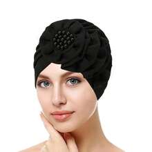 Sombrero turbante elegante con flores y perlas para mujeres 2025 - Gorro elástico suave para quimioterapia, cobertura de cabello para uso diario, pañuelo bohemio vintage para cuidado del cabello y accesorio de fiesta
