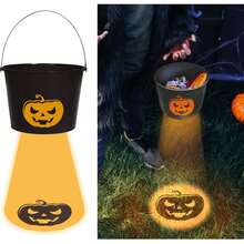 Fiestas Guirca Halloween Pumpkin Bucket With Light At The Base For Spooky And Festive Themed Decoration, Pumpkin Container With Black Shell For Children's Parties, Costumes, And Halloween Decorations Indoors And Outdoors - Multicolor - View 1