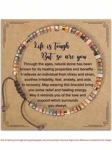 Inspirational Gifts Bracelets For Women Healing Natural Stone Bracelets - Get Well Soon Gifts For Women Best Friends Sister Girls - Life Is Tough But So Are You Bracelet - A-a 碧玉石-生活艱難 - 查看 12