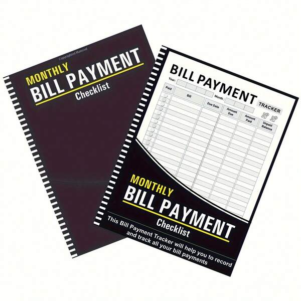 Monthly Bill Payment Checklist Planner | Spiral Bound 12-Month Organizer With Paper Calendar | Black & White Office Supplies For Daily Tracking