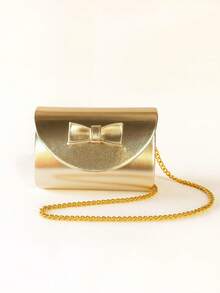 Bolsa Infantil Feminina Laço Gravata Estilo Fofo Moderna Compacta e Confortável - Dourado - Visão 1