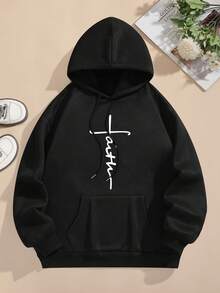 Plus Size Women "Faith" Cross Graphic Sweatshirt, Loose Casual Autumn/Winter Fashion - Black - View 6