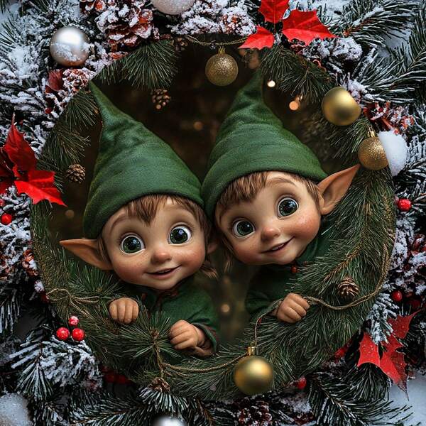 1pc, Rustic 2D ChristmasAluminum Wall Art, 20.32x20.32 Cm, Weather-Resistant Metal Wreath Sign With HD Printing, Vintage Style, Wall Hanging Decor For Home, Coffee Shop, Restaurant, Autumn & Halloween Decor, Multi-Purpose Holiday Gift.