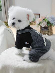 1 pieza Ropa para mascotas, Ropa para perros/gatos pequeños, Lindo atuendo para cachorros/gatitos felices, Ropa para mascotas cálida y cómoda para perros pequeños, Otoño/Invierno - Negro