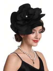1pc Large Rose Flower Fascinators Hat Dainty Satin Fabric Big Camellia Flower Headband For Women Wedding Part Dance Clothes Accessories Jewelry Costume,For Summer Costume,Party - Flower Headband - View 2