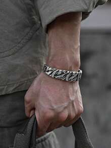 1 件男士复古手工编织开口手链 - 復古銀色 - 查看 4