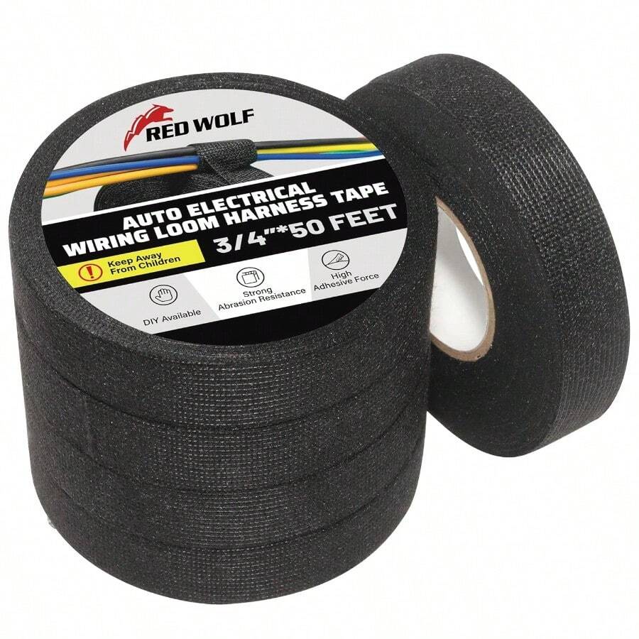 Wiring Harness Tape High Temp Wire Cable Loom SelfAdhesive Fabric Tape For Electrical Automotive Engine Harness Wrap Protection Noise Damping Cables Fixed 3 4 Inch X 50 FT 5 Rolls