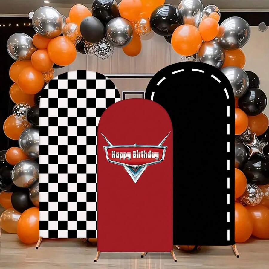 1 Stück/65 Stücke 2D flach, Rennthema Jungen Geburtstag Party Baby Dusche Abdeckungen Chiara Bogen Wand Hintergrund Dekor Kulisse Elastischer Stoff Hintergrund (Ständer nicht enthalten) - Mehrfarbig-01 - Übersicht 1