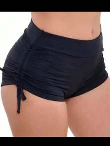 SW Shorts Praia Biquini Sunkini Short com Ajustes nas laterais de amarrar Piscina  Feminino verão  Nó    Praia - Preto - Visão 1