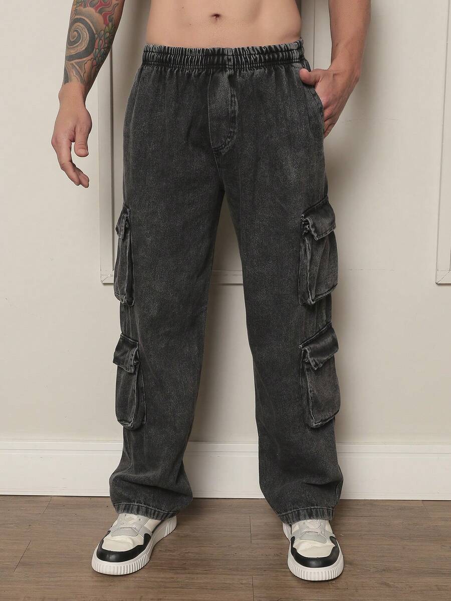 Men's Dark Gray Cargo Pants With 4 Pockets, Practical And Urban Style, College Style - Dark Grey - View 1