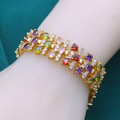 سوار تنس من الزركونيا الملون عصري، سوار باللون الذهبي للنساء، مناسب للزفاف والعطلات والحفلات وهدايا عيد الميلاد